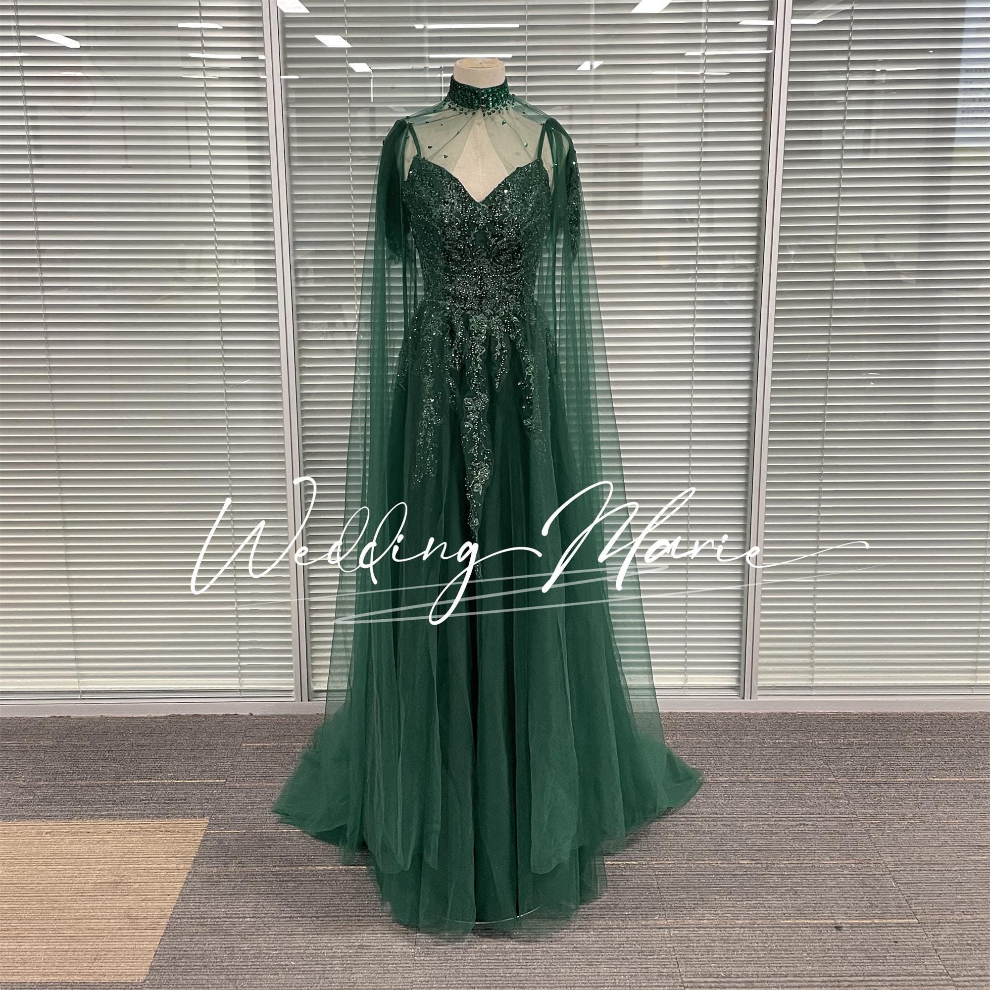 emerald sequin bridesmaid dress Cap Sleeves V-Neckline Satin Sequin Bridesmaid Dress – Emerald A-Line – The  Black Friesian main image 1
