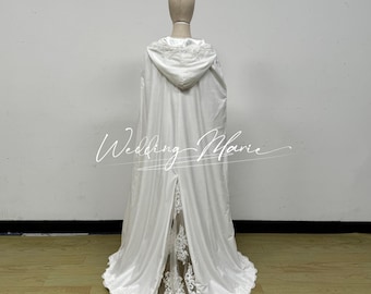 Handmade Ivory Velvet Hooded Wedding Cape, Bridal Accessory (59 Inch)