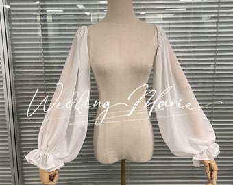 Chiffon Sleeves, Wedding Detachable Sleeves, Bridal Sleeves, Wedding Dress Sleeves, Prom Sleeves,Bridal Separates,Custom Color Sleeves