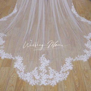 Floral Lace Cathedral Wedding Veil: Scalloped Edge, Custom Length
