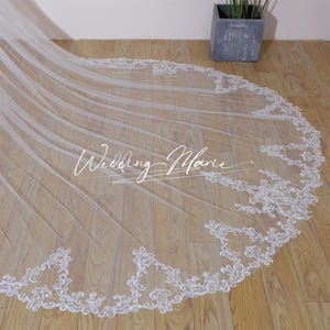 Vintage Wedding Veil, Single Layer Comb Veil, Lace Trim Veil, Cathedral Veil For Bride, Elegant Bridal Veil, Custom Veil