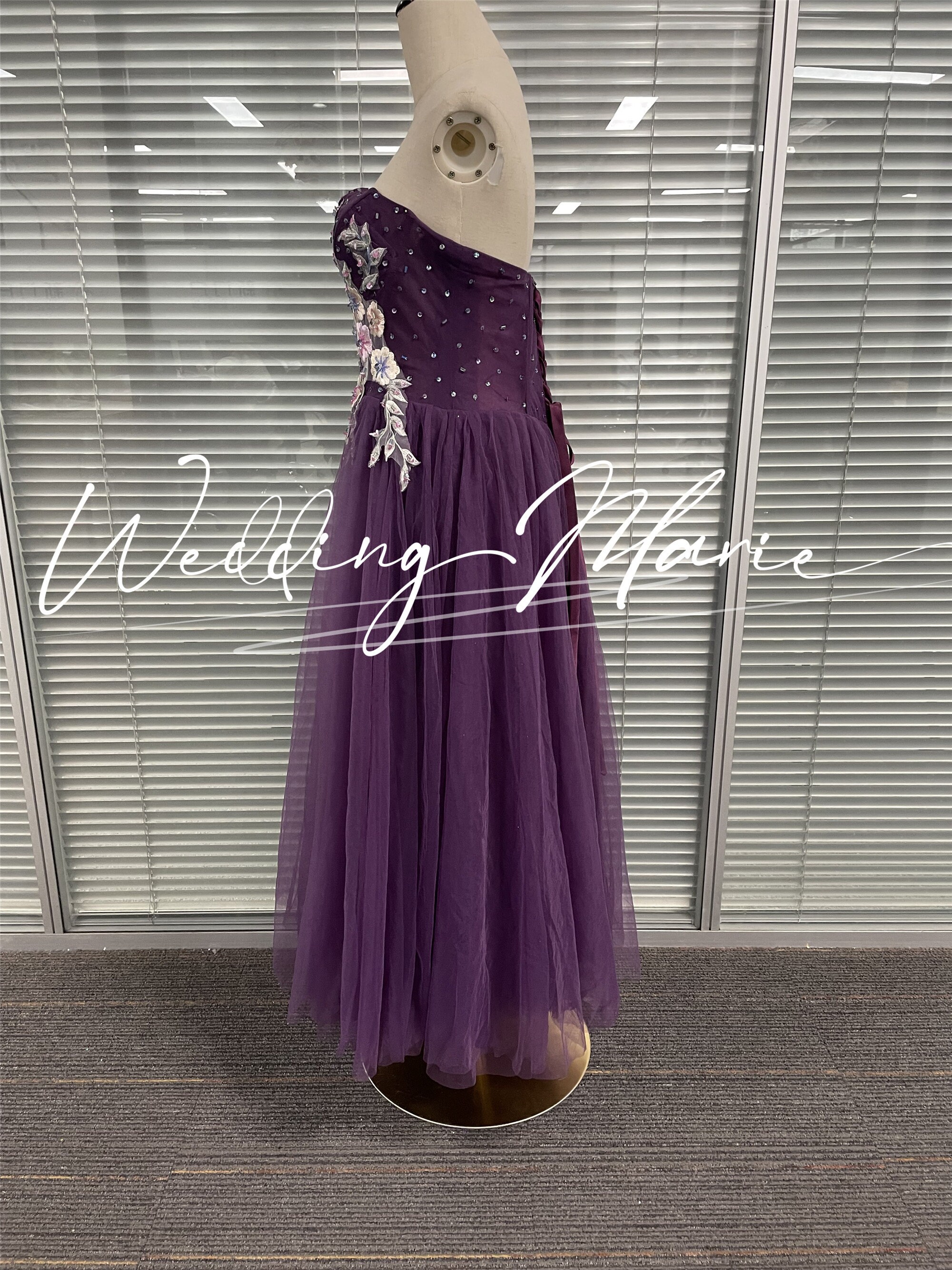 Dark Purple Prom Dress Strapless Gown Dress Floral Lace Prom Etsy