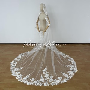 Floral Lace Cathedral Wedding Veil: Bridal Mantilla Veil with Comb