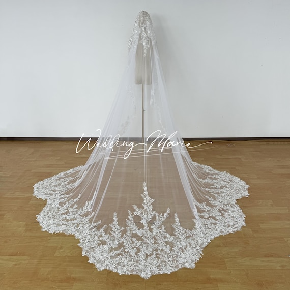Ivory 5 Scallop Wedding Veil with Sequins and bead appliques-handmade Royal Veil This is what we call a statement veil ✨ Two layers of ivory  main image 3