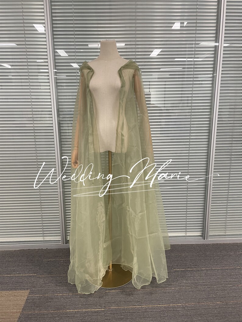 Green Organza Cape, Hooded Cape, Wedding Dress Cape, Prom Cape, Fairy ...