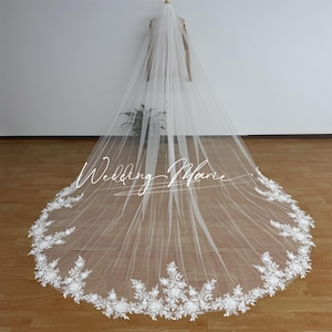 3D Flower Wedding Veil: Beaded Bridal Veil, Customized Length