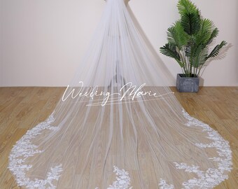 Floral Lace Cathedral Veil: Beaded Wedding Veil, Customizable