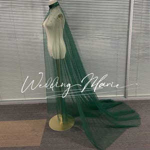 Emerald Green Tulle Cape , Sheer Sequined  Cape, Wedding Cape, Bridal Cape Veil, Fairy Cape, Prom Dress Cape, Custom Length/Color Cape