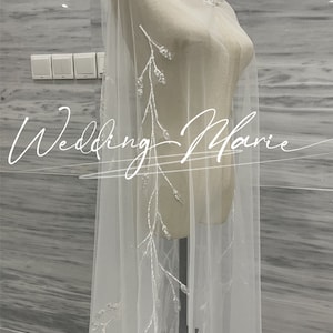 Hooded Wedding Veil, With Leaf Shape Sequins, Chapel Bridal Veil, Made ...