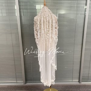 Floral Mantilla Wedding Veil, Veil With Lace Around, Hijab Wedding Veil, Beaded Lace Bridal Veil, Luxury Bridal Veil, Custom Wedding Veil