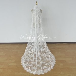 Full Lace Wedding Veil, Comb Veil, Soft Floral Lace Veil, Chapel Length Bridal Veil, Vintage Veil For Bride, Support Custom