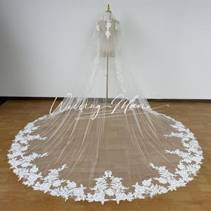Elegant Mantilla Veil, Floral Lace Bridal Veil, With Sequin Embellishments, Elegant Wedding Veil, Bridal Hijab Headset, Support Custom