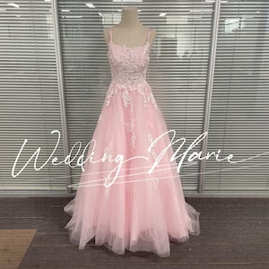 Sweet Pink Tüll Abendkleid: Floral Lace Strap Abendkleid