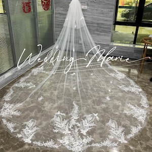 Floral Wedding Veil, Forest Style Veil, With Swallow Lace Embellishments, Double-layer Veil With Comb, Cathedral Veil, Custom Veil