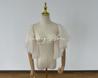 Champagne Detachable Sleeve, Short Flutter Sleeves, Arm Covers For Wedding Dress, Custom Seamless Sleeves, Bridal Accessories, Custom Sleeve