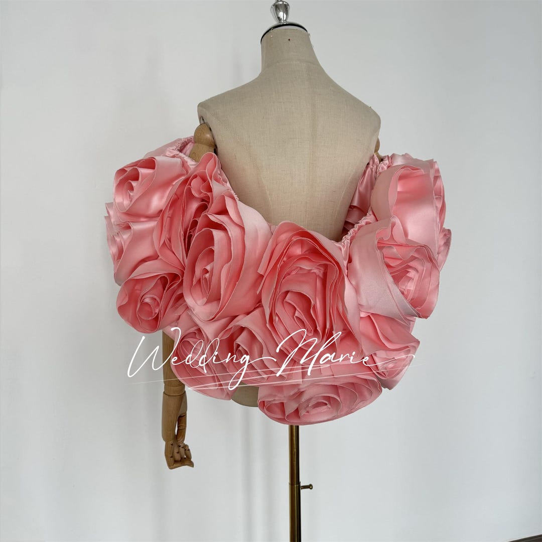 Off Shoulder Sleeveless Beaded 3D Flower Shawl Red Sweet 15 Quinceañera Dress WQ1829