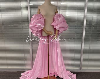 Blush Pink Fairy tale Cape-Dreamy Puff Sleeves With Enchanting Train