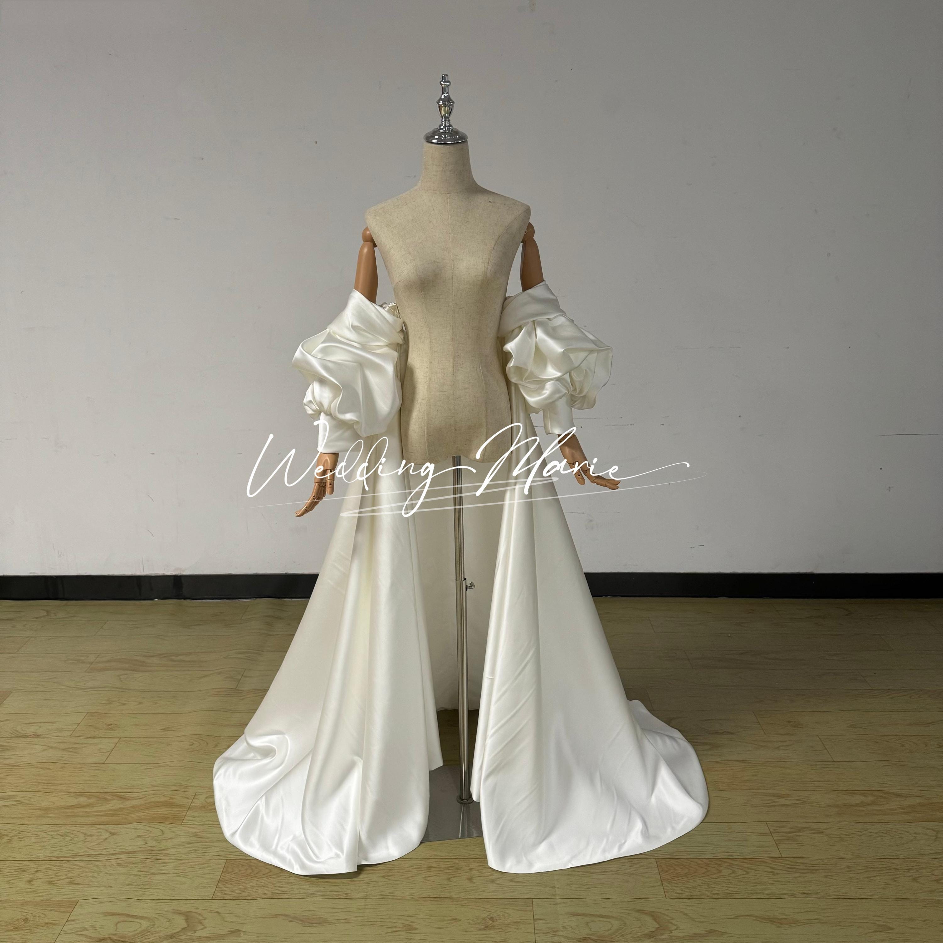 Split Cape Accessory Off-the-shoulder Satin Cape, Puff Sleeves Cape, Wedding Dress ...