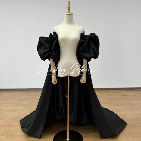 Black NT Fabric Cape – Puffed Sleeves, Long Train, Customizable - Etsy