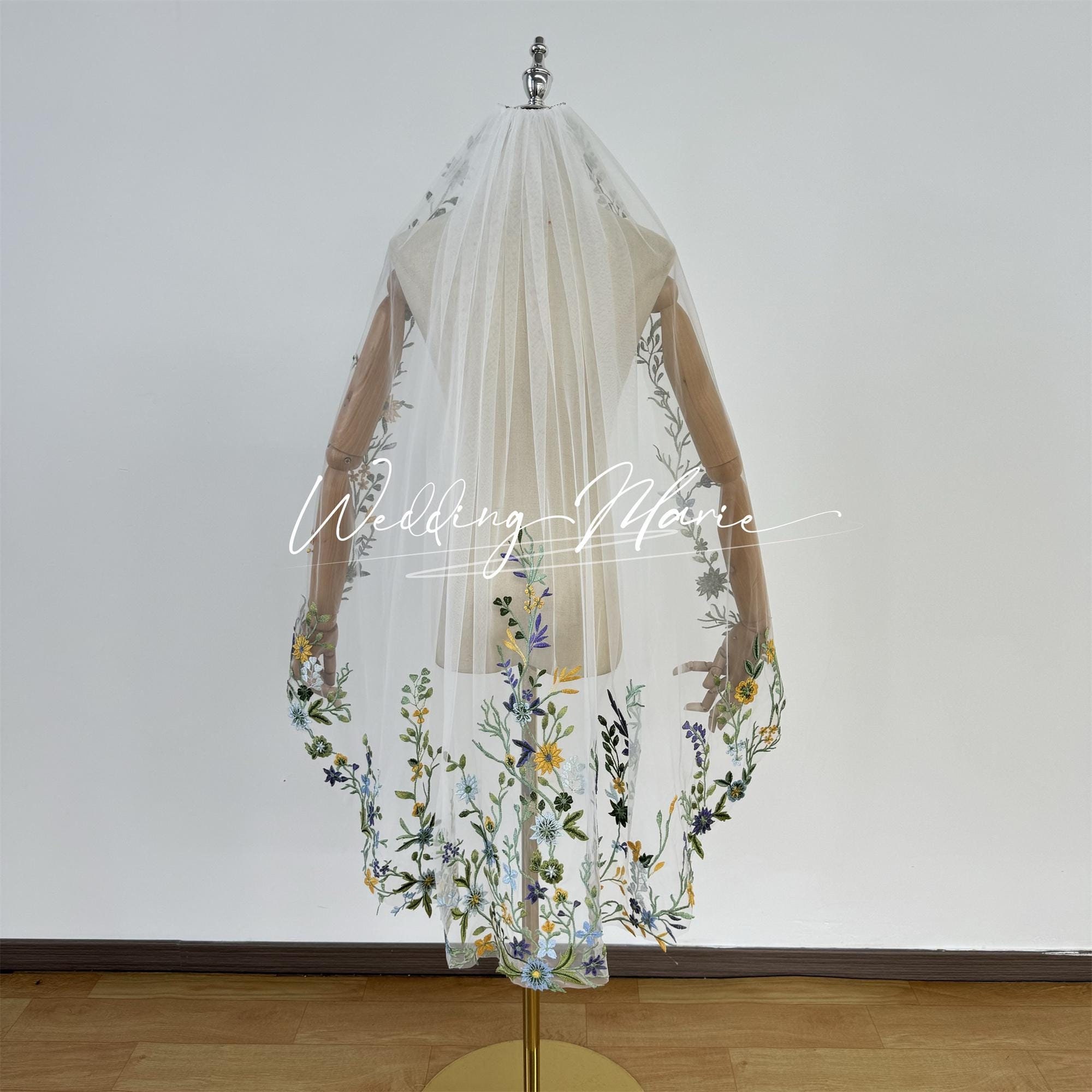 Floral Lace Wedding Veil: Forest Style, Customizable Bridal Veil