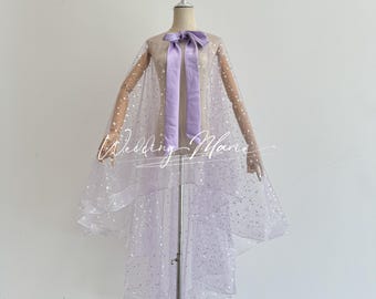 Customizable Bridal Cape Veil: Shimmer Tulle, Satin Bandage