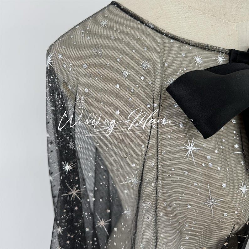 Star Glitter Tulle Bridal Cape: Black Wedding Capelet image 10