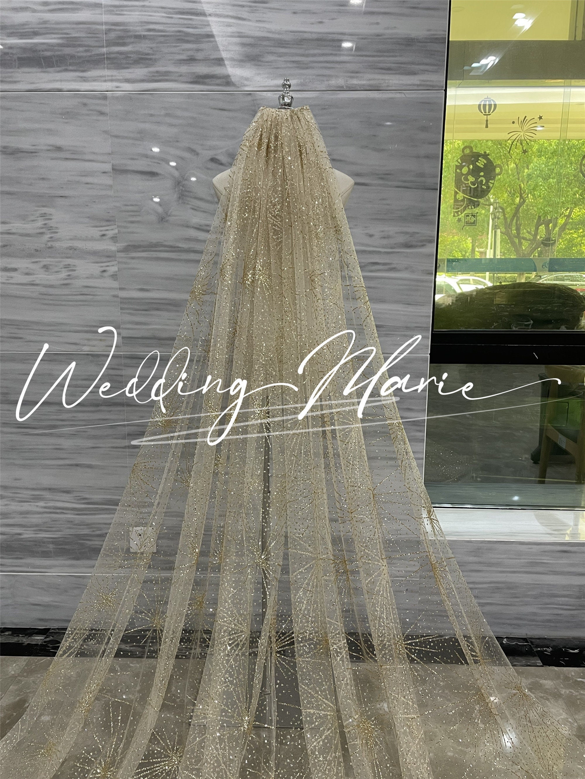 Gold Shine And Starry Glam Veil, Sparkling Tulle Veil, Perfect For Bridal, Party And Evening Looks