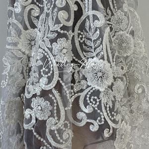 Floral Lace Mantilla Veil: Cathedral Bridal Veil with Sequins