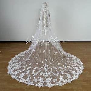 Handcrafted Cathedral Length Bridal Veil, With Exquisite Arabic Design, Mantilla Veil, Support Custom