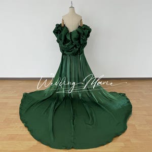 Emerald Green Puff Sleeve Wrap, Off-the-shoulder Detachable Sleeves With Train, Pleated Back Design Train, Pageant Shawl, Support Custom