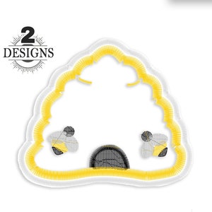 Honey bee hive embroidery  - 2 Designs in 1 - name backpack diaper bag tag sewing file design