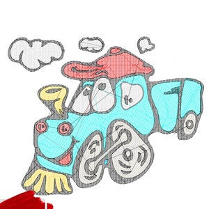 Train birthday locomotive  engineer Embroidery file embroider design Brother children's boy party shirt embroider sew pse Download Tomas