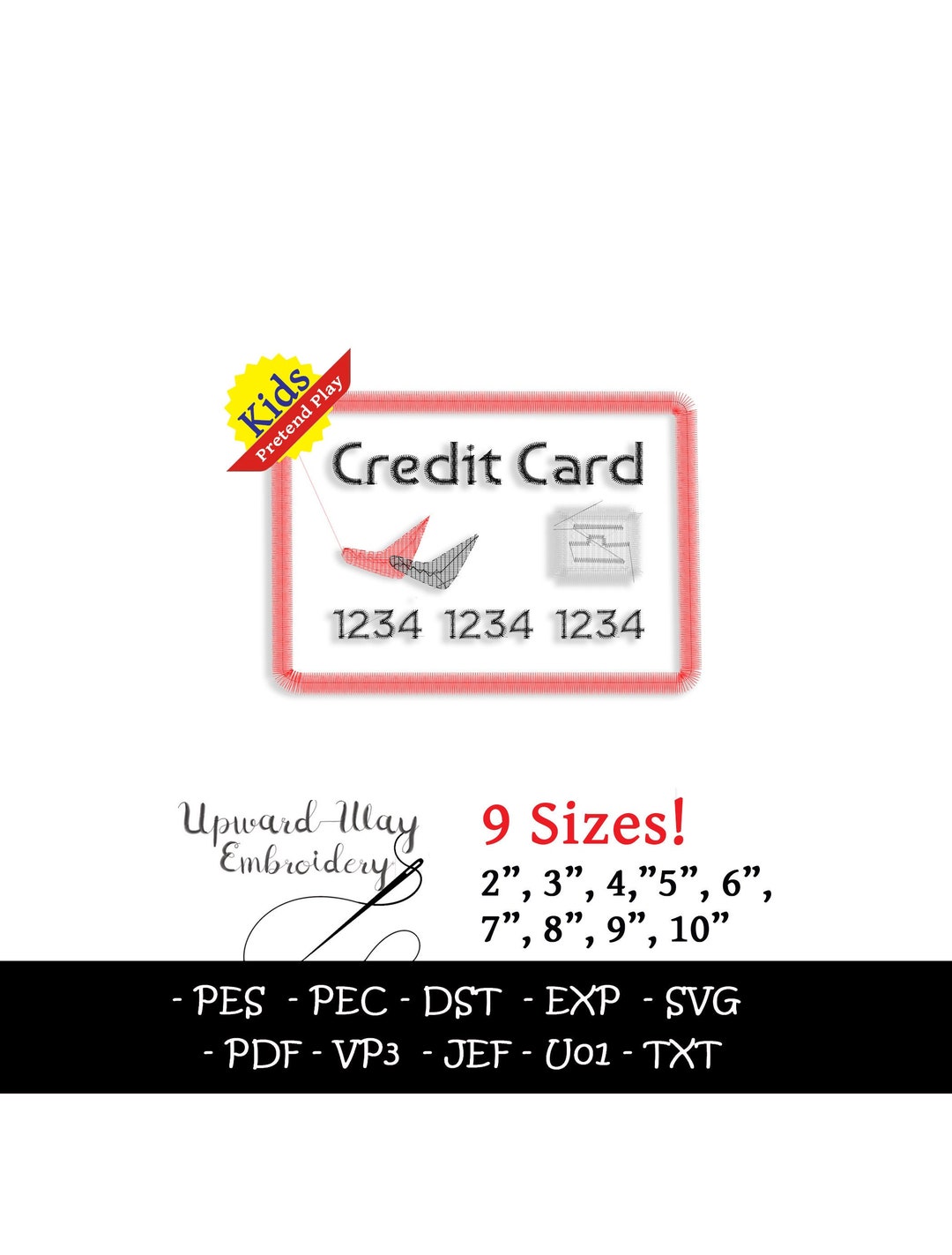 Kids Pretend Play Credit Card Embroidery File Digital Download File