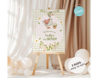 Silly Goose Welcome Sign Template, Cottagecore Birthday Sign, Storybook Goose Party Decor, Editable Canva Welcome Poster, Goose Theme