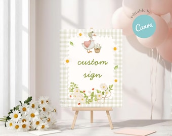 Silly Goose Custom Party Sign Template, Cottagecore Birthday Sign, Storybook Goose Party Decor, Editable Canva Table Sign, 8x10 Sign