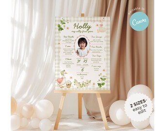 Silly Goose Milestone Poster Template, Cottagecore Birthday Milestone Board, Storybook First Birthday Sign, Editable Canva Birthday Poster