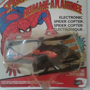 アメイジング スパイダーマン、バディ L エレクトロニック スパイダー コプター、1990 年、カードに新品、カナダのバイリンガル版の希少品