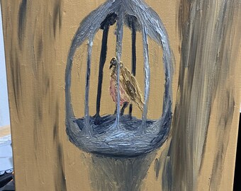 Caged bird. Oil on canvas. 16x20 inches.