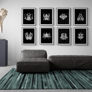 Ink Blot Art Set of 8 Prints, Vintage Antique Botanical Rorschach Psychology Art Prints, Gallery Wall Prints, Home Decor Prints