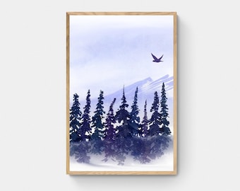 Indigo kunst aan de muur, afdrukbare kunst aan de muur, Indigo woonkamer kunst, slaapkamer kunst aan de muur, aquarel print, Indigo abstracte kunst, aquarel kunst aan de muur