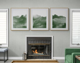 Green Abstract Watercolor 3 Piece Wall Art, Modern Minimalist Art Prints, Printable Wall Art, Dark Forest Green, Downloadable Prints
