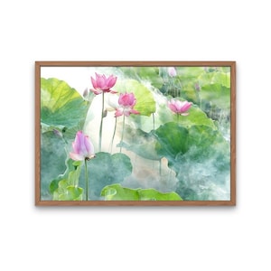 Pink Lotus Summer Flower Wall Art, Botanical Watercolor Art Print, Dining Room Bedroom Bathroom Decor, Printable Wall Art, Digital Download