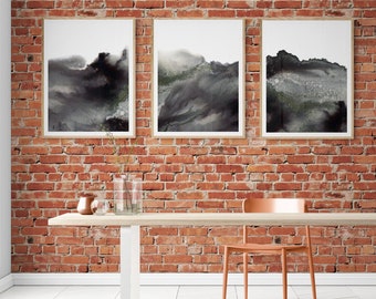 Black and White Watercolor Abstract 3 Piece Wall Art, Modern Wall Art, Printable Wall Art, Watercolor Prints, Black Art Prints, Set of 3