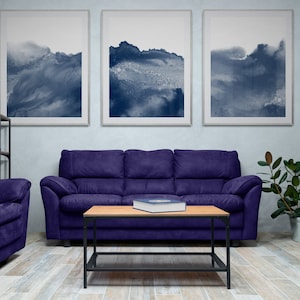 Blue Watercolor Abstract 3 Piece Wall Art, Abstract Modern Neutral Art Prints, Printable Wall Art, Dark Blue, Downloadable Prints