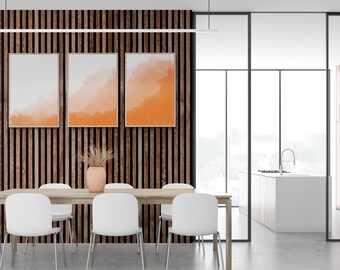 Orange Aquarell abstrakt 3er Set, abstrakte minimalistische Wandkunst, Wohnzimmer Dekor, große Küche Wandkunst, digital bedruckbare Wandkunst