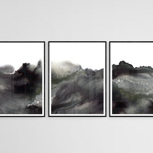 Black and White Watercolor Abstract 3 Piece Wall Art, Modern Wall Art, Printable Wall Art, Watercolor Prints, Black Art Prints, Set of 3