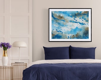 Blue Watercolor Abstract Art, Large Wall Art, Blue Gray Wall Art Print, Modern Wall Art, Printable Abstract, Blue Grey Wall Art