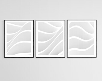 Set of 3 Grey and White Prints, Abstract Printable Print Set, Grey and White Wall Art, Grey Modern Watercolour Art, Bedroom Print Set