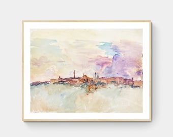 Aquarell Landschaft druckbare Wandkunst, abstrakte Landschaft, Download Großdruck, Aquarell Malerei, digitaler Download, Neutral Land Sky