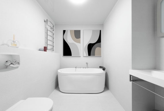 Grey Abstract Poster Set of Two Prints Minimalist - Etsy